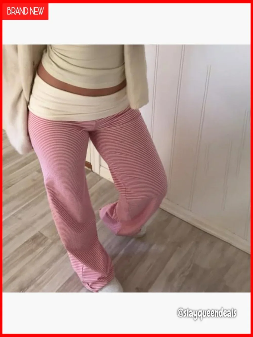 Fold Over Wide Leg Flare Yoga Pants Low Rise Bell Bottom Sweatpants Lounge - Picture 4 of 5